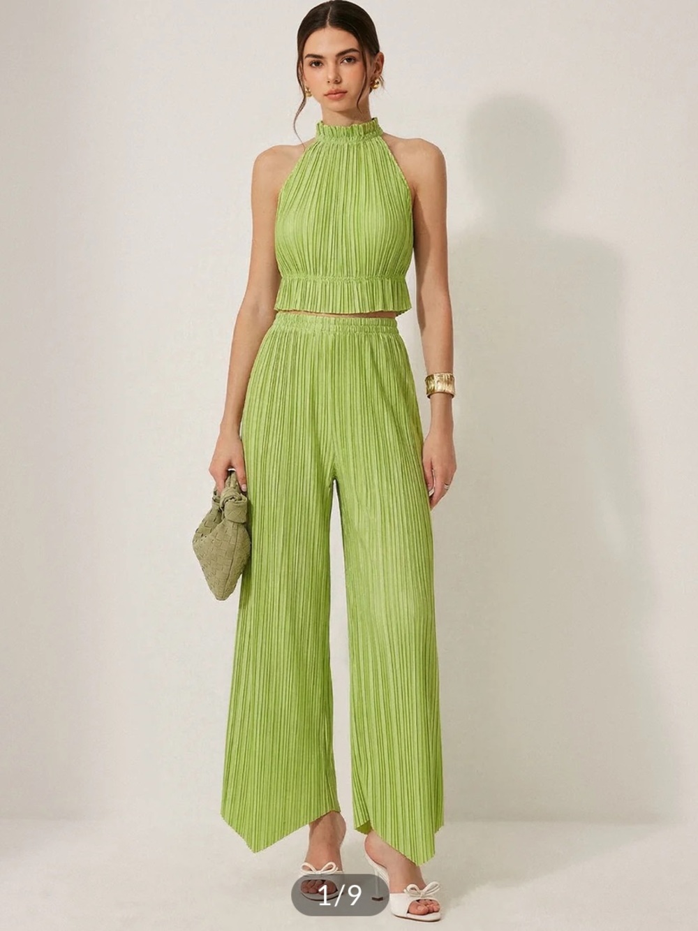 Pleated Halter Crop Top & Pants Set